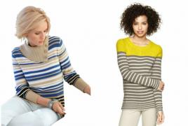 Вязаный пуловер в полоску спицами для женщин